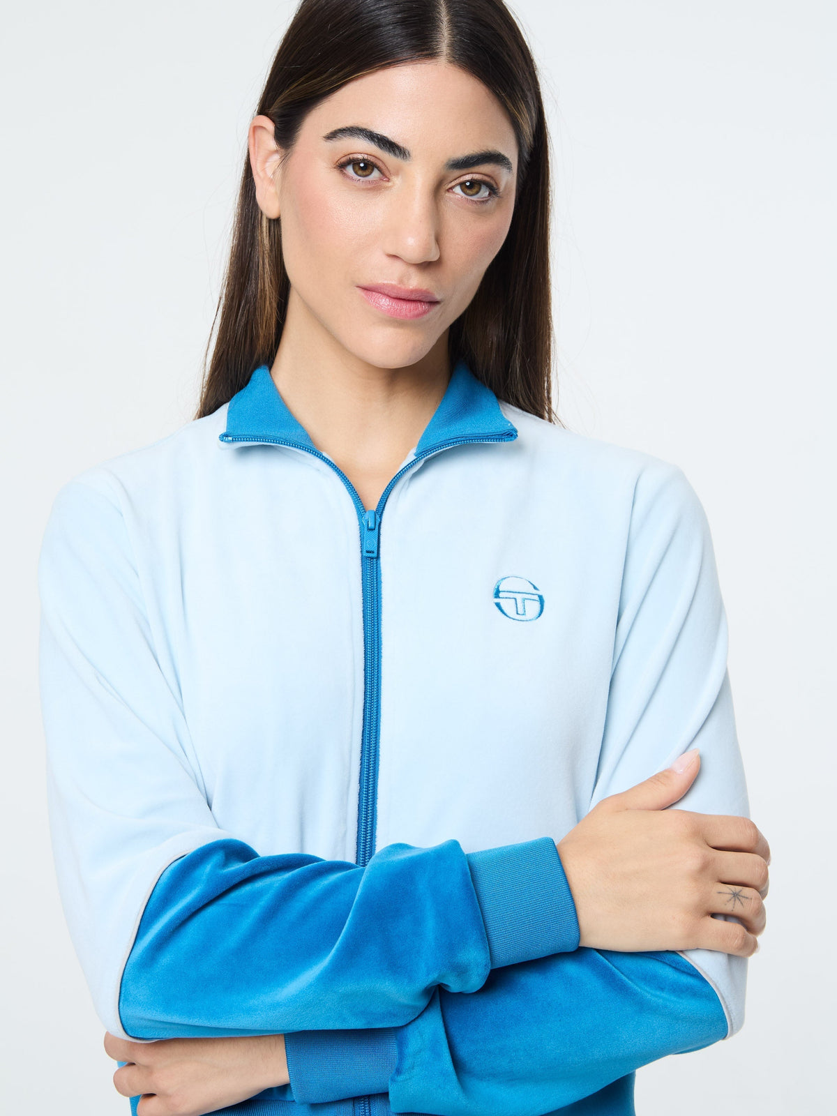 Lina Velour Track Jacket- Baby Blue