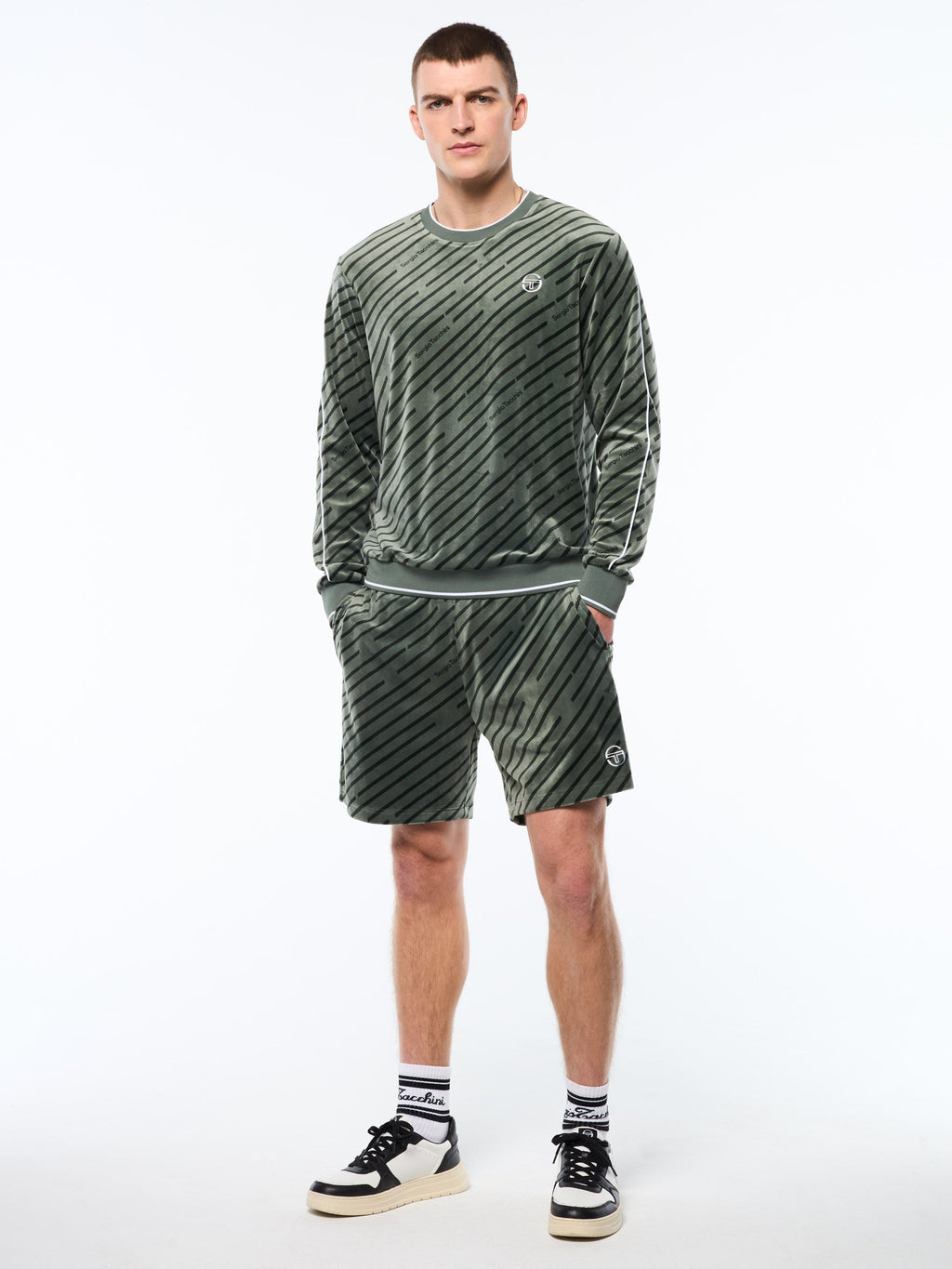 Obliquo Velour Crewneck-Agave Green