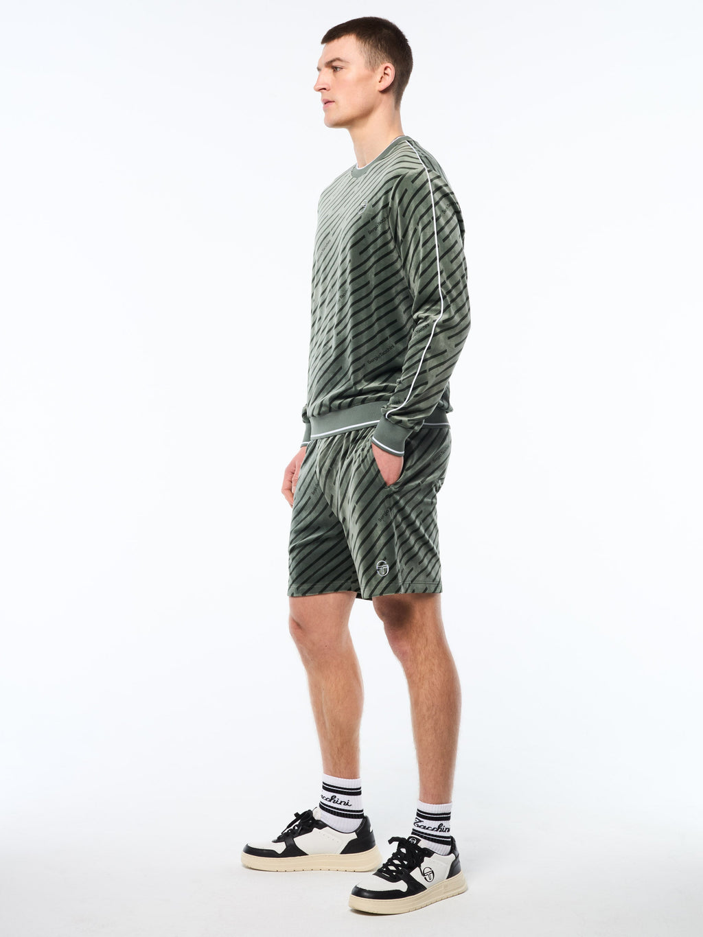 Obliquo Velour Crewneck-Agave Green