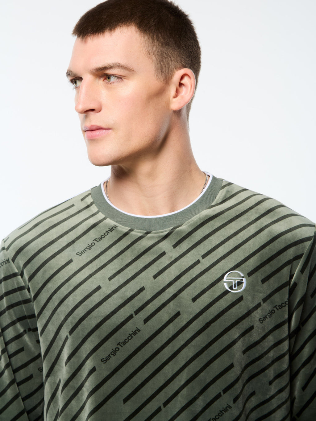 Obliquo Velour Crewneck-Agave Green