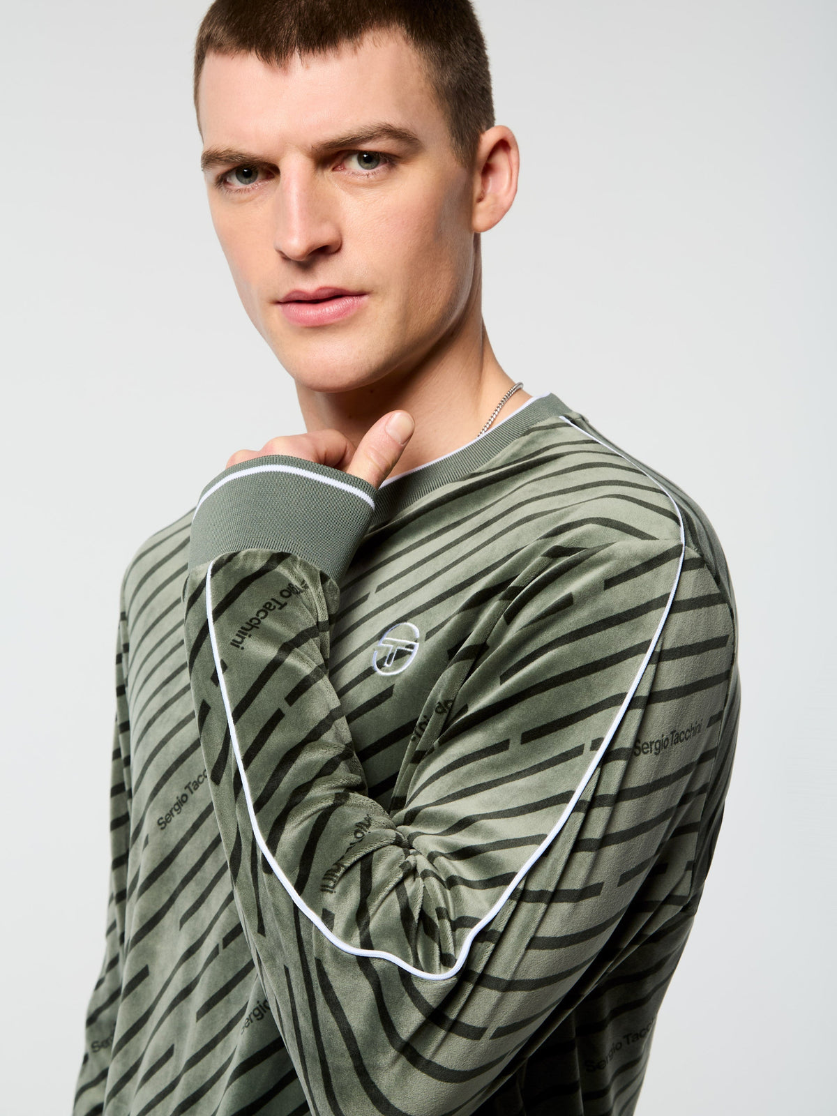 Obliquo Velour Crewneck-Agave Green
