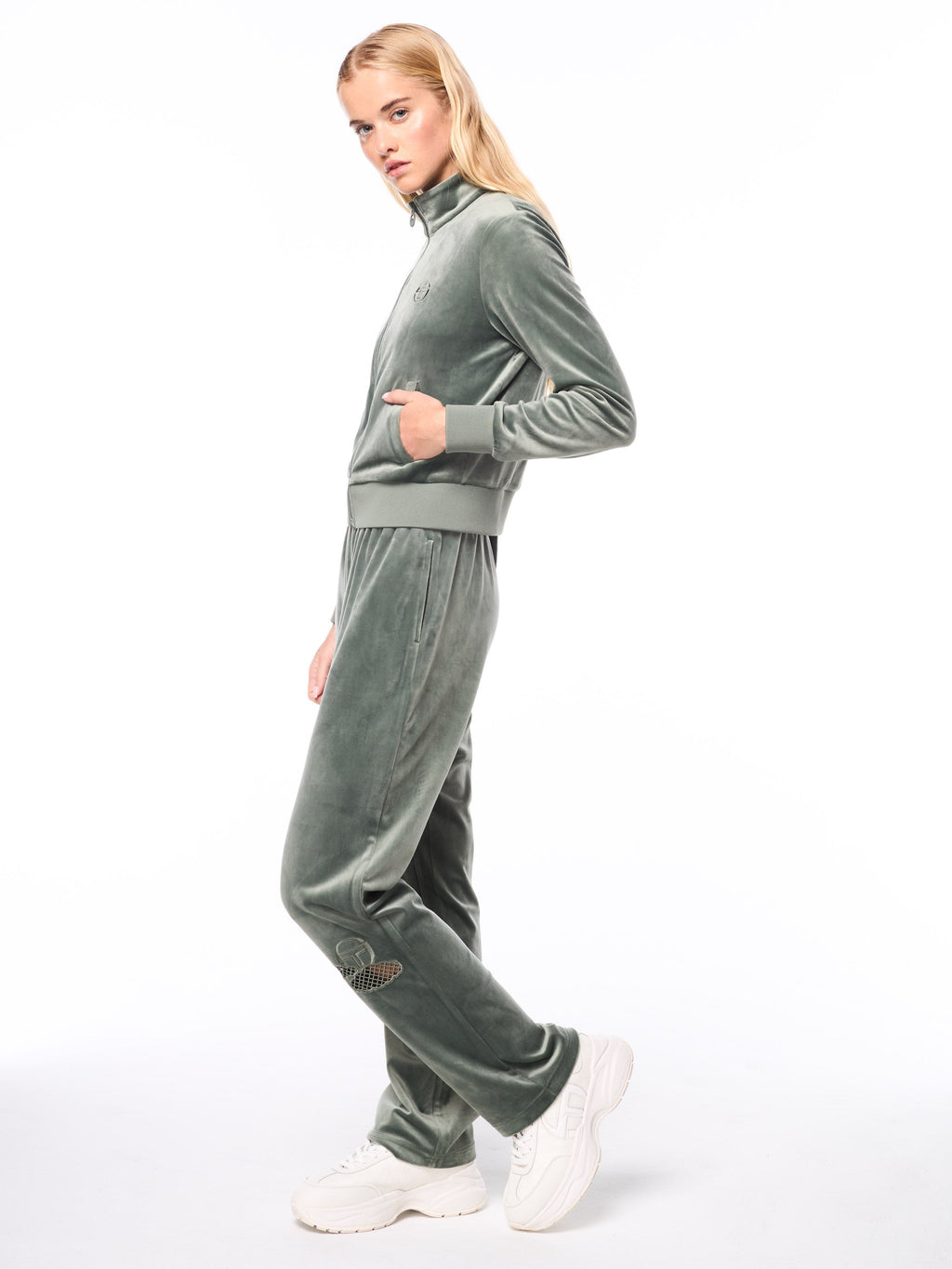Nuvola Velour Track Jacket-Agave Green